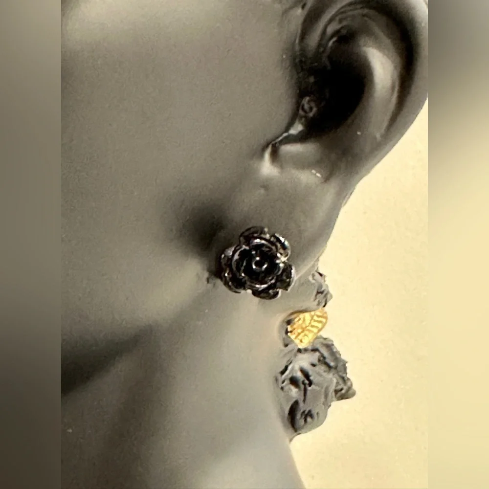 Elegant Black Rose Stud Earrings